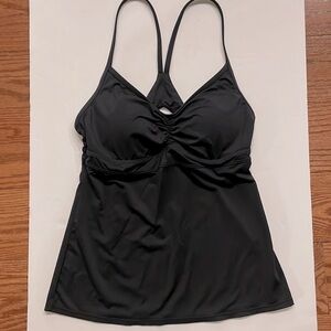 ATHLETA Tankini swim top BLACK / rushing bust middle / removable cups /halter  S